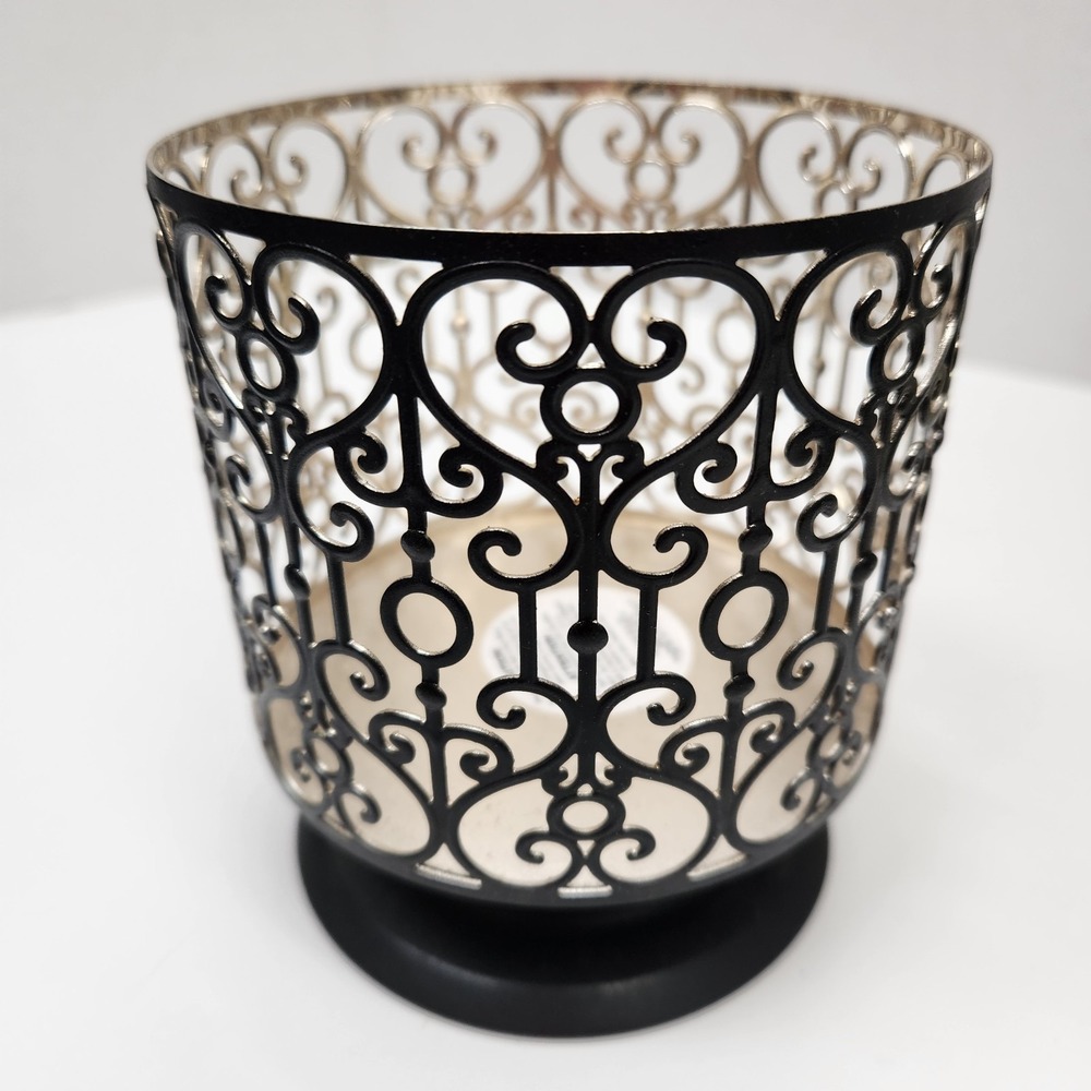 Bath And Body Works Pedestal 3 Wick Candle Holder black gold 6.75"